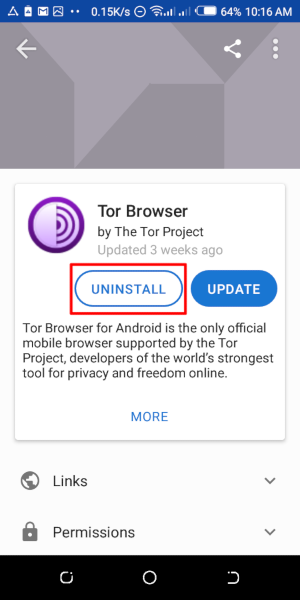 Выдаленне браўзера Tor для Android на F-Droid