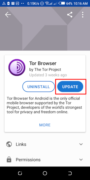 Tor-selaimen F-Droid-version päivittäminen Androidissa
