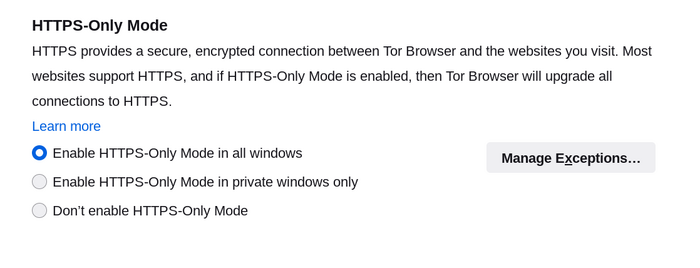 د Tor په براوزر کې د HTTPS یوازینی موډ