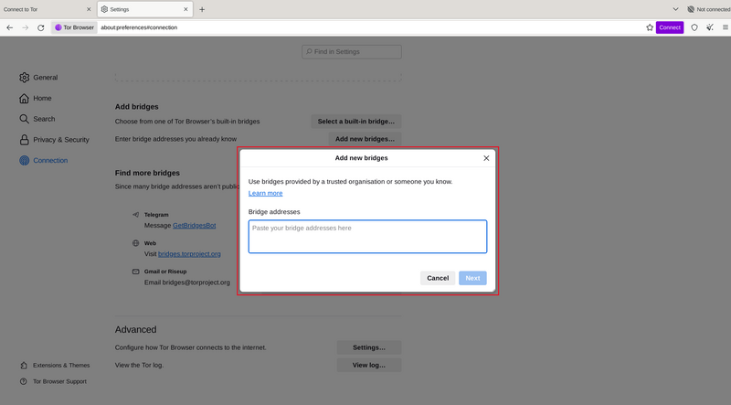 Въведете ръчно адресите на мостовете
