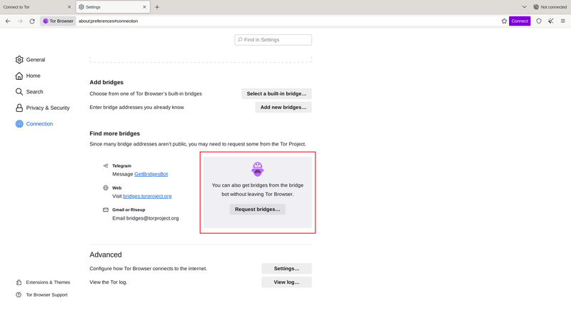Заявете мост от torproject.org